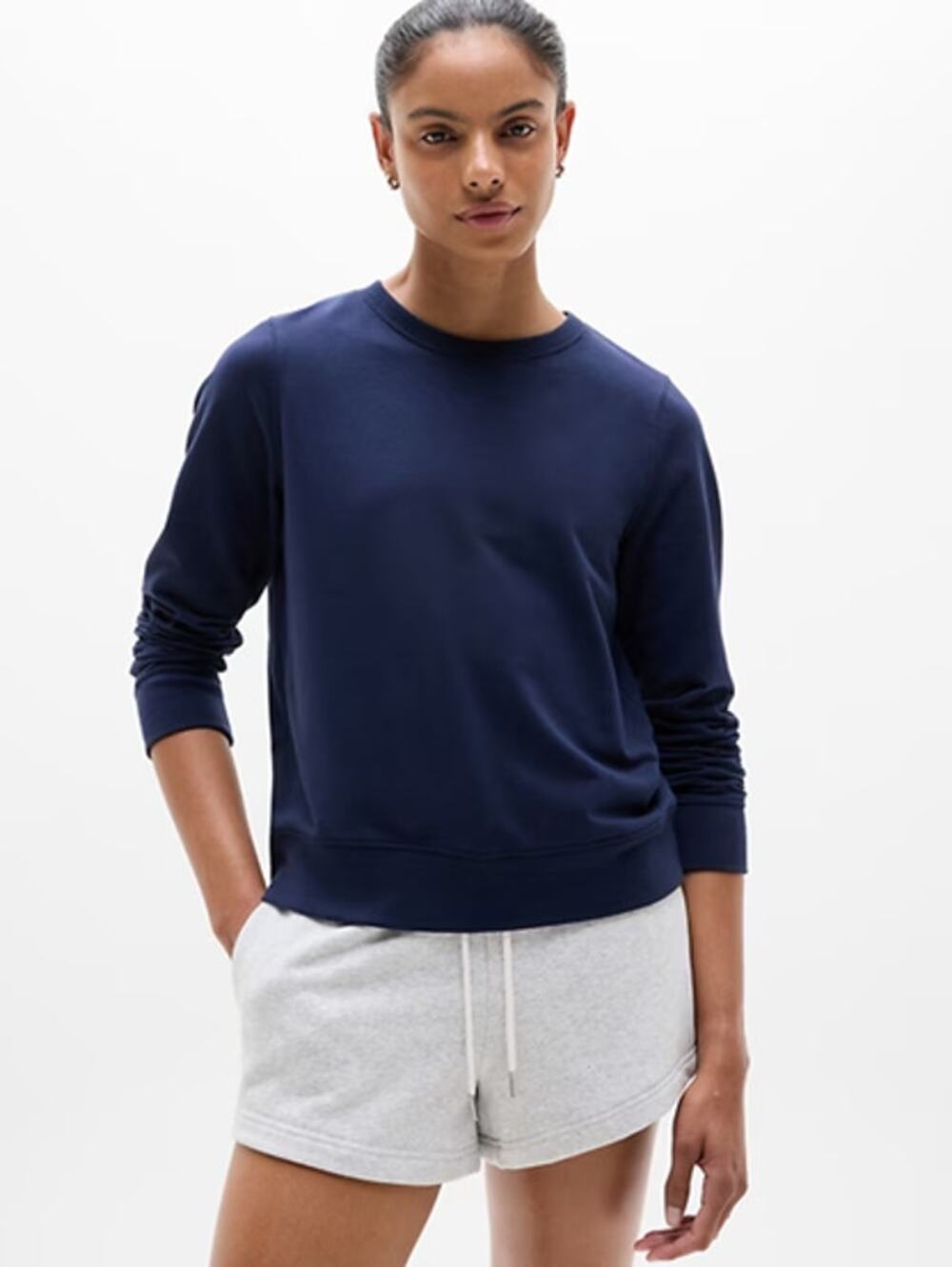 Athleta Retroterry Crew Neck Long Sleeve Pullover Sweatshirt Blue XS